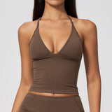 Sexy V Neck Yoga Vest Women Quick Dry Shockproof Slimming Sports Tank Top Cloud Feeling Sanded Workout Fitness Running Vest