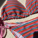 DEKA Women Brazilian Striped Bikini Set Vertical Stripes Thong Bikini Swimsuit Suspender Push Up Surf Swimwear Stylish Beach