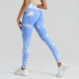 Boho Tie Dye High Waist Knit Elastic Fitness Yoga Tights Butt Lifting Workout Pants for Women