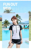 New Short Sleeve High Waist Two Pieces Swimwear Women Swimsuit Hot Spring Surf Bathing Swimming Suit Female Beach Wear