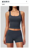 Gym Women Yoga Sets Women Brushed Square Neck Slim Sports Tank Top Fitness Suit Outwear Running High Waist Shorts Tracksuit