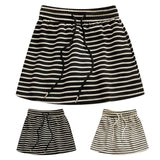 Women's Black White Striped Mini Skirt Drawstring Elastic High Waisted Sports Skirt Summer New Korean Style Sports Skirts 2026