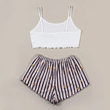 Summer Casual Pajamas Set for Women Sleepwear Sexy Lingerie Sleeveless Striped Tank Top Vest + Shorts Set Pijamas Homewear