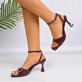 Fashion Ankle Wrap High Heel Sandals for Women Plus Size 41 Square Toe Ladies Party Sandals Elegant Leopard Print Heeled Sandals