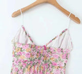 Lace Decoration Pink Floral Maxi Long Sundress Women's Dress 2025 Spaghetti Strap V Neck Smocked Boho Straight Boho Dress