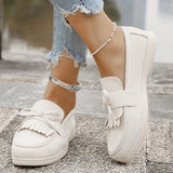 Retro Tassel Bowknot Flats Shoes Women Solid Color Faux Suede Flat Shoes Woman Wear Resistant Plus Size 36-43 Casual Shoes Lady
