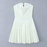 Bowknot Off Shoulder Strapless Party Short Dress for Women 2025 Elegent Lady White Pleated Mini Vestidos Female Backless Dress
