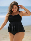 VigoJany 2026 Solid 2 Piece Plus Size Tankini Set Women Strapped Ruffle Curvy Swimsuit High Waist Beach Lady Big Bathing Suit