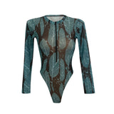 2026 Printed Long Sleeve with Long Pants Sexy One Piece Swimsuit Women Swimwear Female Flowers Padded Bather Bathing Suit Swim