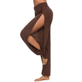 Hip Hop Style Yoga Dance Pants Women Harem Pants High Waist Side Slit Design Wide Leg Casual Trousers Solid Color