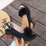 Summer Flower Decor Thick Heeled Sandals Women Plus Size 43 Lightweight High Heel Sandals Woman Back Strap Peep Toe Sandles 2026