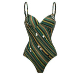 Women Swimwear 2PC Cover-up Swimsuit Ruffle Dongbei Printed Deep V One-piece Monokini Kimono Bikini Suit Summer Beachwear