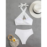 2026 Halter Cut Out High Waist Bikini Female Swimsuit Women Swimwear Two-pieces Bikini set Padded Bather Bathing Suit Swim V6256