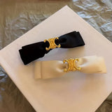 French Hepburn style versatile commuting texture silk black bow hair clip high-end spring clip hair accessory headwear