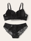 Transparent Floral Two Pieces Bras Panties Set Clothing Sexy Underwire Push Up Lingeries For Women A2123