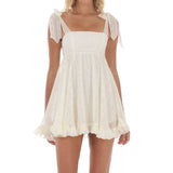 Women Sleeveless Mini Dress Summer Tie-up Straps Floral Print Backless A-Line Dress for Party Beach Streetwear