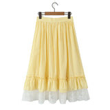 Foridol Gingham Printed Yellow Women Summer Dress Set Lace Top+skirt Sets Vintage French Style Midi Dress Oufits Plaid Vestidos