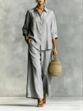 2026 spring and summer women's suit cotton and linen wide-leg pants suit