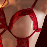Adult Women's Sexy Underwear Semi-Coverage Bra With Steel Bra Push-Up Red Erotic Bodysuit Hot Crotchless Porn Lingerie Body Set