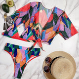 2026 Sexy Bikini Set Women 3-piece Print High Waist Swimwear Swimsuit Bikinis Set Bathing Suit Short Sleeve Cover Up Beach Mujer