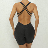 Adjustable double straps Open back  V shape back design Scrunch butt No front seam Flatlock Inseam  Removable pads BODYSUIT