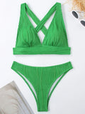 Wrinkled Crinkled Cross Back Bikini Women Swimwear Female Swimsuit Two-pieces Bikini Set High Cut Bathing Suit Swim Beach Wear