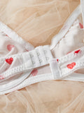 White Heart Print Lace Trim Underwear Set Women's Lingerie Bra And Panty Set For Valentine's Day