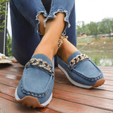 Fashion Metal Chain Soft Sole Flats Shoes Women Spring Autumn Pu Leather Platform Loafers Woman Slip On Non Slip Casual Shoes