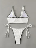 sexy white black patchwork bikinis two pieces wave pattern tie thong bathing suit bikini swimsuit Swimwear Biquini tankini