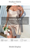 Women's Solid Silk Satin Split Slip Nightdress Elegant V Neck Backless Spaghetti Straps Sleep Dress Sleepwear Nightgowns