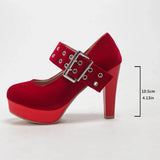 2026 Big Size 33-43 Retro Black Office Lady Buckle Strap Mary Janes Platform Pumps Elegant Red 10.5cm High Heels Shoes Women