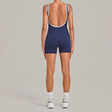Color Blocking Brushed Yoga Jumpsuit Women Hollow Out Backless Tight Sport One Piece Suit Gym Running Exercise Fitness Bodysuits