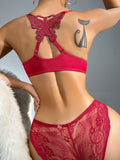 Women's Sexy Lace Set With Butterfly Design At the Back and The Front Closure Bra With Steel Ring Pretty Underwear Panty A2120