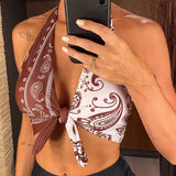 XS - L Sexy Printed Splicing Halter Knotted Bikini Top Female Swimsuit Women Swimwear Bather Bathing Suit Swim Beach Top V5817