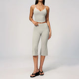 Summer New Yoga Clothing Women Solid V Neck Slim Sports Tank Top Athletic Wear High Waist Butt Lift Mid Pants Gym Fitness Suits