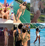 DEKA Deep V One Piece Swimsuit Glitter Sparkling Monokini Women Swimwear Female Long Strap Wrap Around Bather Bathing Suit