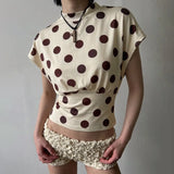 FDYOUI Women's O-neck Polka Dot T-shirt 2026 Summer O-neck Drop-sleeve Tunics Tops Fashion Loose Corset Tee Shirts Female Top
