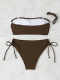 Contrast Binding Bandeau Bikinis 2026 Women Sexy Swimsuit Solid Padded Swimwear Female Bathing Suit Swimming Summer Beachwear