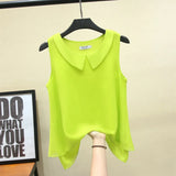 MOYISU New Arrival Summer Plus Size Outside Wear Large Size Doll Collar Loose Sleeveless Chiffon Vest Top Woman