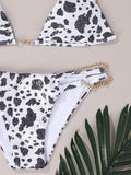 Sexy Cow Print Halter Metal Chains Brazilian Bikini Women Swimsuit Female Swimwear Two Pieces Bikini Set Bathing Suit Swim Lady