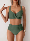 Sexy Black Two Piece Swimsuit Women Cross Pleate Push Up Padded Bikini Set Summer Bathing Suit Slim High Waist Swimwear Biquini