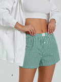 Women’s Plaid Print Shorts Elastic Low Waist Button Front Lounge Shorts Boxers Streetwear