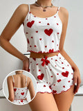 Summer Sleepwear Women 2 Pieces Pajama Set Homewear Heart Print Camisoles and Shorts Sexy Lingerie Nighty Underwear