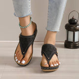 Summer Women's Wedge Sandals 2023 Clip Toe Orthopedic Arch Support Sandals Woman Pu Leather Non-Slip Soft Platform Flip Flops