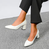 Plus Size 42 Pointed Toe Thick Heels Pumps Women Slip On Pu Leather High Heels Shoes Woman High Heeled Office Party Shoes Ladies