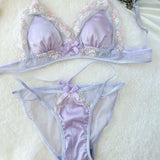 MOYISU Luxury Classic Thin Embroidery Light Luxury Silk French Underwear Sexy Pure Desire Lace Bra Set Small Chest Triangle Cup