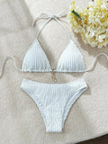 Wrinkled Halter Bikini Women Swimwear Female Swimsuit Two-pieces Bikini Set Brazilian Bather High Cut Bathing Suit Swim Lady
