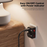 3-Pack Grounded Outlet Switch with On/Off Button, Black - Safe Energy-Saving Adapter