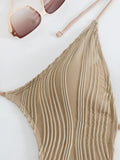 Sexy Halter V Neck Wrinkled Female Swimwear One Piece Swimsuit Women Backless Monokini High Leg Cut Bathing Suit Swim Beach Wear