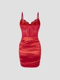 Hot Girls Slim Spaghetti Strap Mini Dresses Women Sexy See Through Flower Lace Fold Package Hip Bodycon Short Dress Club Vestido